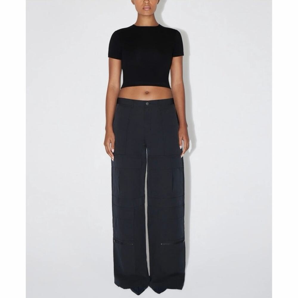 NWT KHY Black Wide Leg Cargo Pants Utility Zipper Detail Size Small